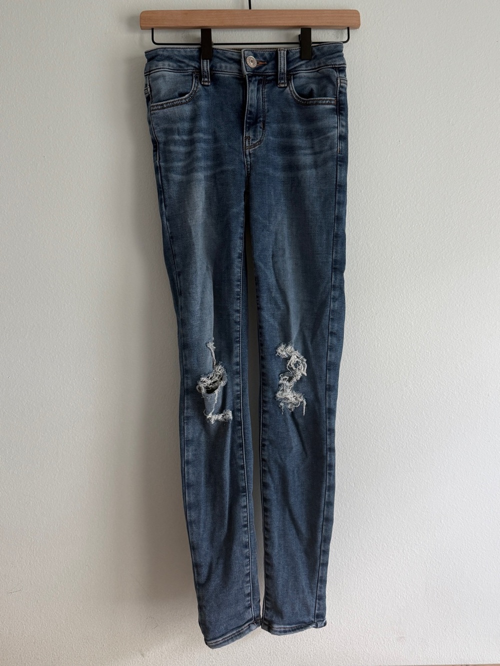 American Eagle Outfitters Dark Blue Ripped Skinny Jeans